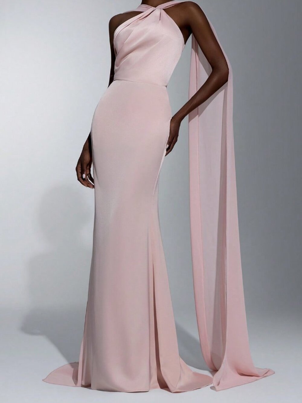 Baby Pink Women's Elegant Pleated Halter Neck Top With Draped Accents - Picture 7 of 8